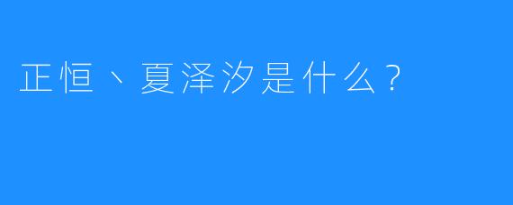 正恒丶夏泽汐是什么？