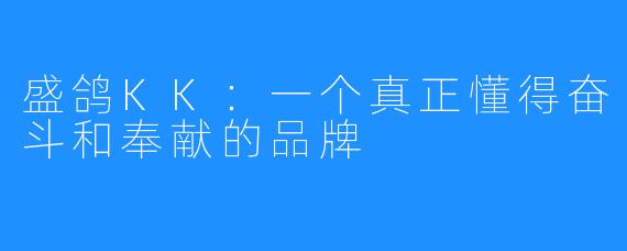 盛鸽KK:一个真正懂得奋斗和奉献的品牌