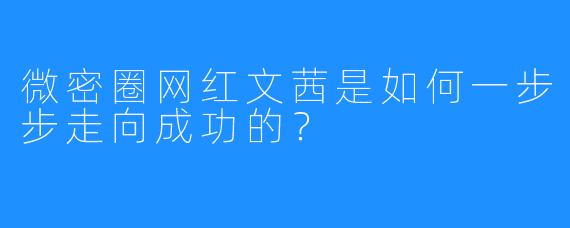 微密圈网红文茜是如何一步步走向成功的？