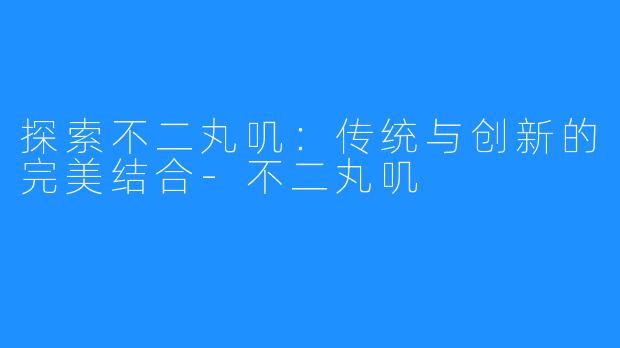 探索不二丸叽:传统与创新的完美结合-不二丸叽
