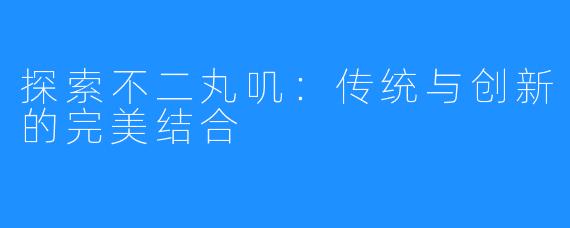 探索不二丸叽:传统与创新的完美结合