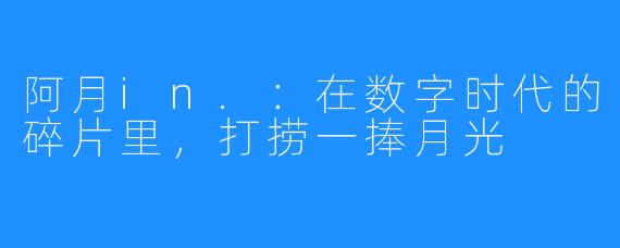 阿月in.：在数字时代的碎片里，打捞一捧月光